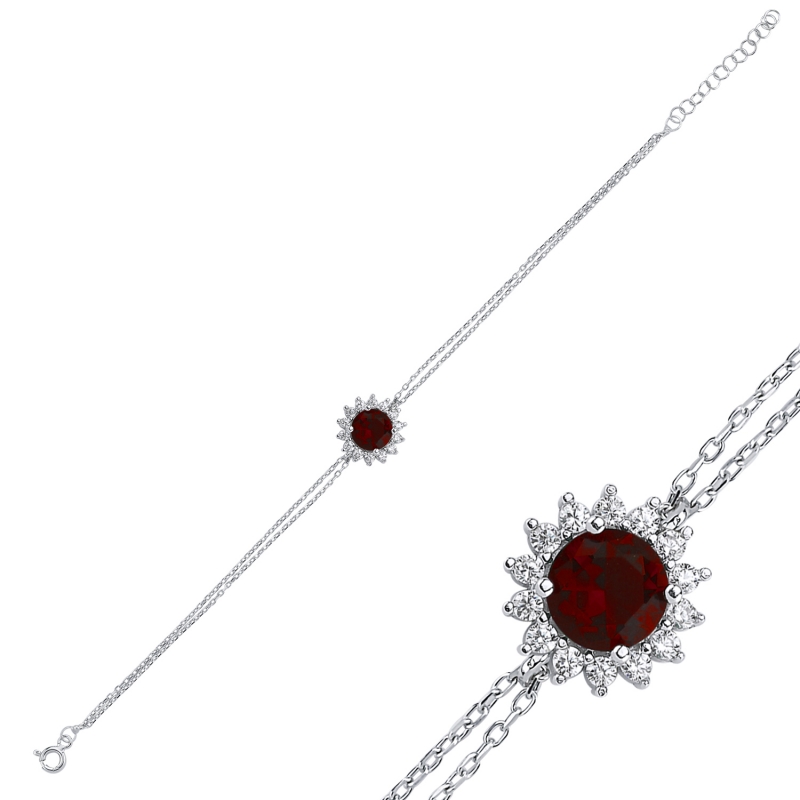 Gümüş%20Halo%20Tektaş%20Zirkon%20Taşlı%20Bileklik-Garnet%20zirkon%20(kırmızı)