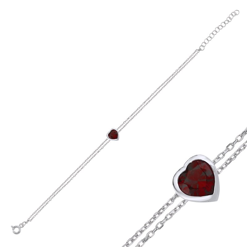 Gümüş%20Tektaş%20Kalp%20Zirkon%20Taşlı%20Zincir%20Bileklik-Garnet%20zirkon%20(kırmızı)