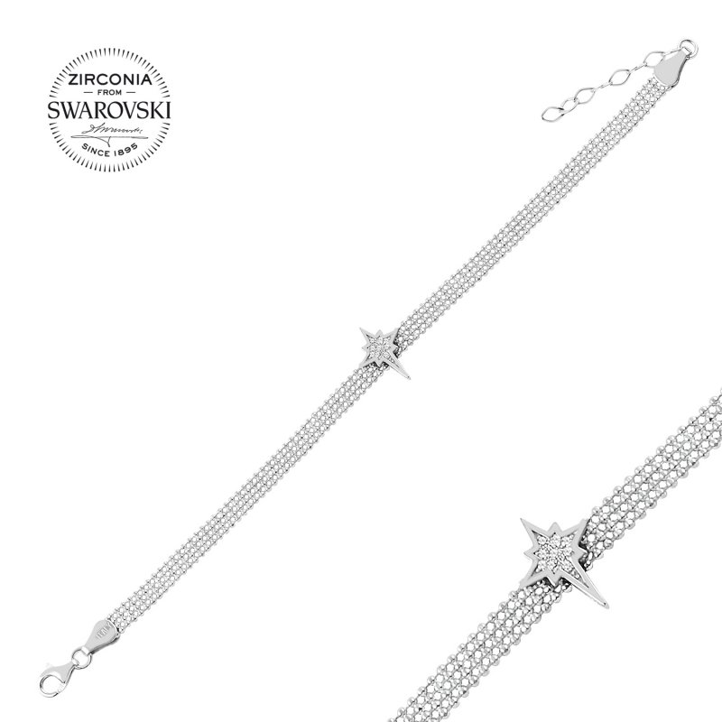 Gümüş%20Swarovski%20Zirconia%20Taşlı%20Kutup%20Yıldızı%20Bileklik