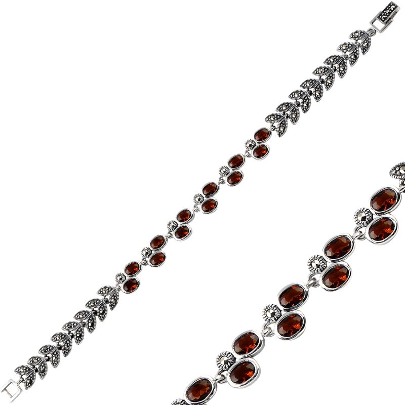 Gümüş%20Garnet%20Zirkon%20&%20Markazit%20Taşlı%20Bileklik