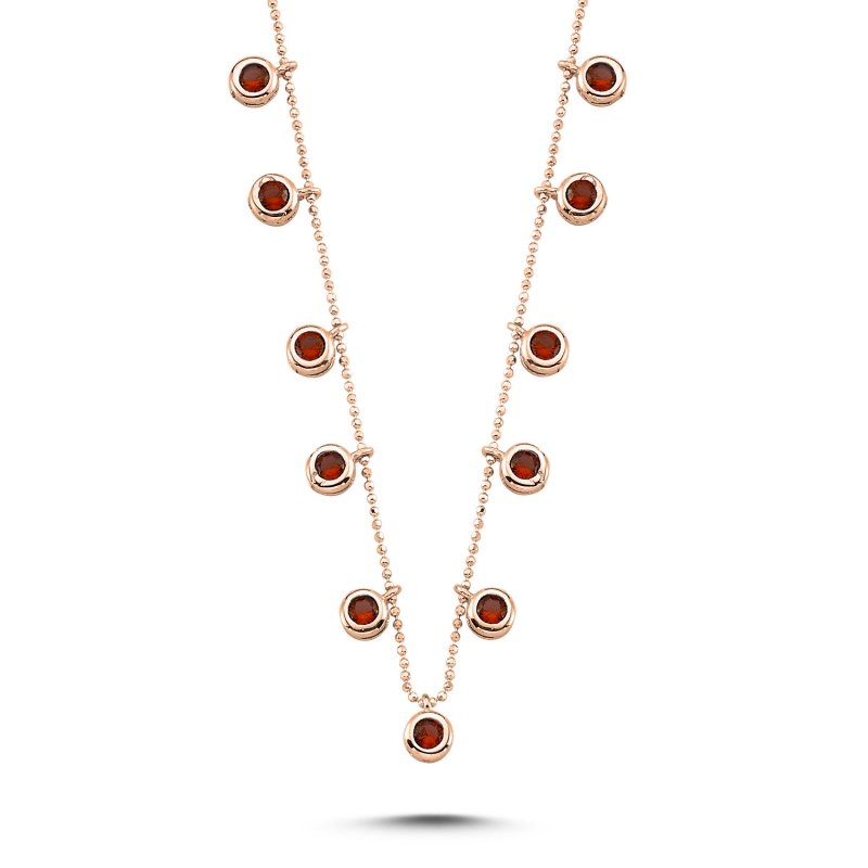 Gümüş%20Garnet%20Zirkon%20Taşlı%20Sallantılı%20Kolye-Rose%20kaplama