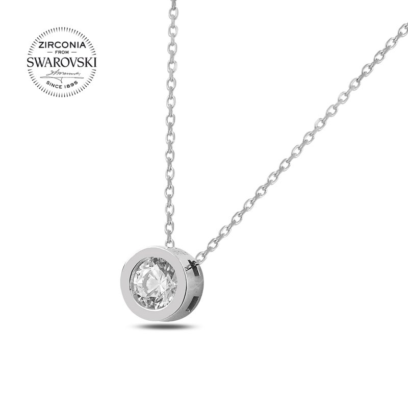 Gümüş%205,75mm%20Swarovski%20Zirconia%20Taşlı%20Tektaş%20Kolye