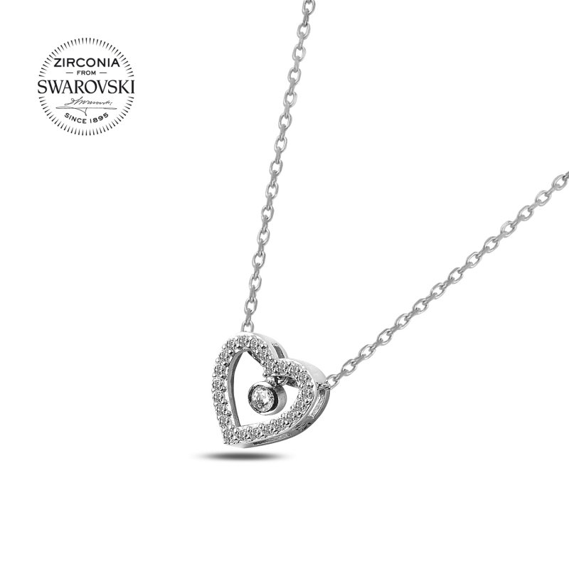 Gümüş%20Swarovski%20Zirconia%20Taşlı%20Sallantılı%20Kalp%20Kolye