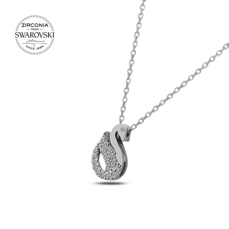 Gümüş%20Swarovski%20Zirconia%20Taşlı%20Kuğu%20Kolye