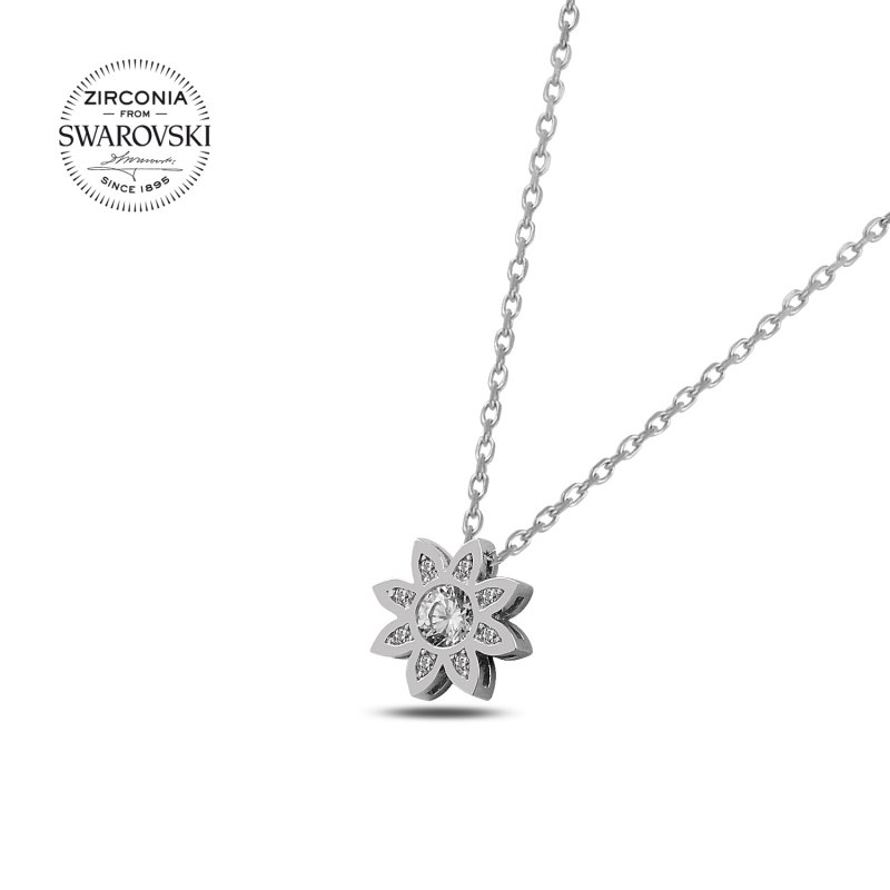 Gümüş%20Swarovski%20Zirconia%20Taşlı%20Çiçek%20Kolye