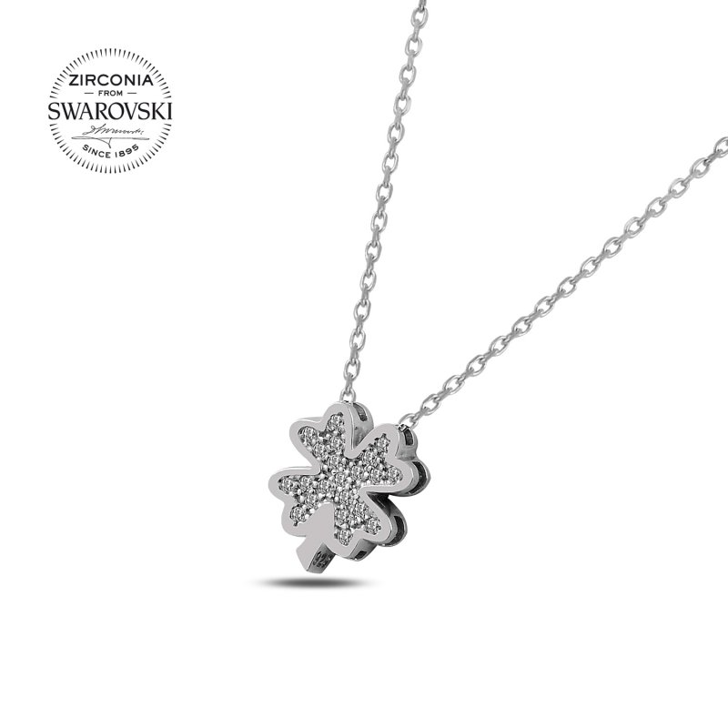 Gümüş%20Swarovski%20Zirconia%20Taşlı%20Yonca%20Kolye