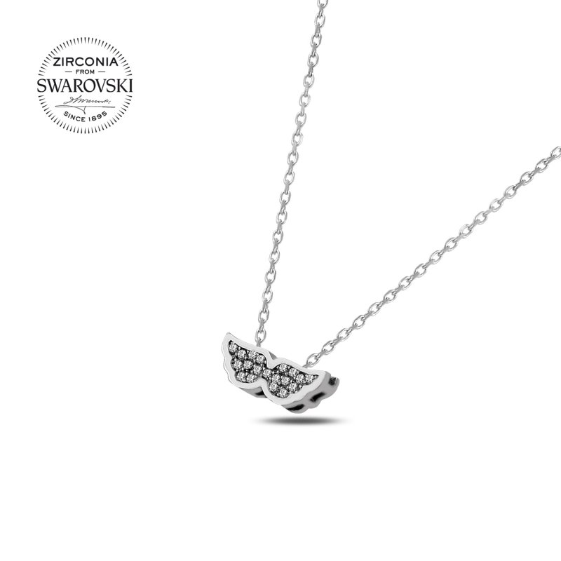 Gümüş%20Swarovski%20Zirconia%20Taşlı%20Kanat%20Kolye