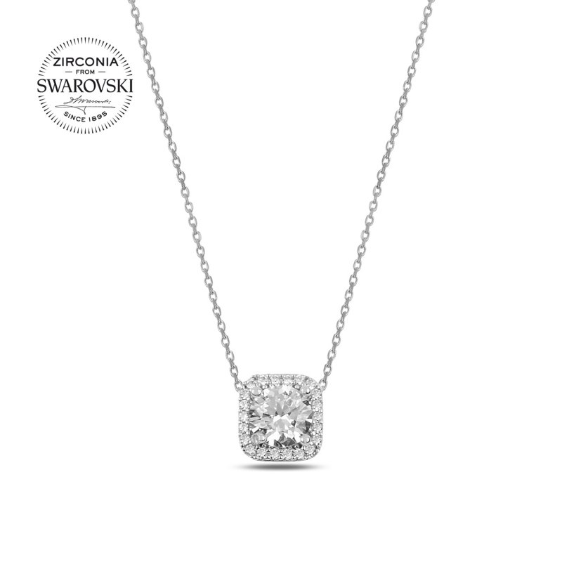 Gümüş%20Swarovski%20Zirconia%20Taşlı%20Kare%20Kolye