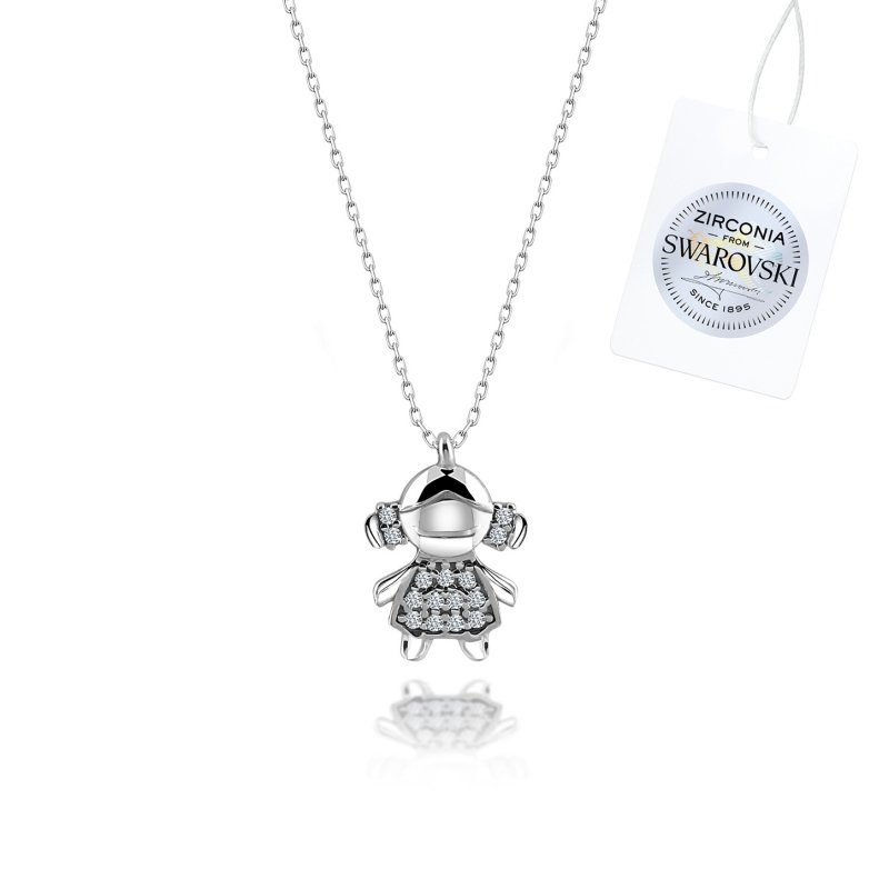 Gümüş%20Swarovski%20Zirconia%20Taşlı%20Kız%20Çocuğu%20Kolye