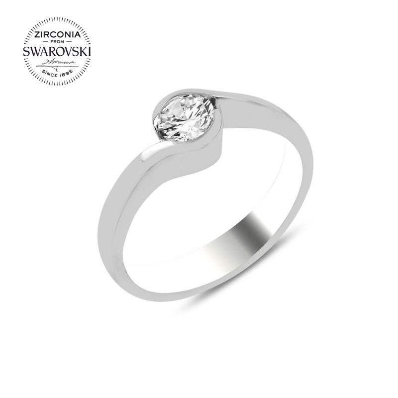 Gümüş%20Swarovski%20Zirconia%20Taşlı%20Tektaş%20Yüzük