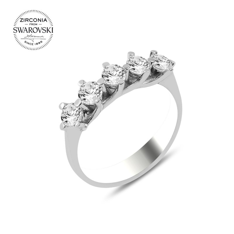 Gümüş%20Swarovski%20Zirconia%20Taşlı%20Beştaş%20Yüzük