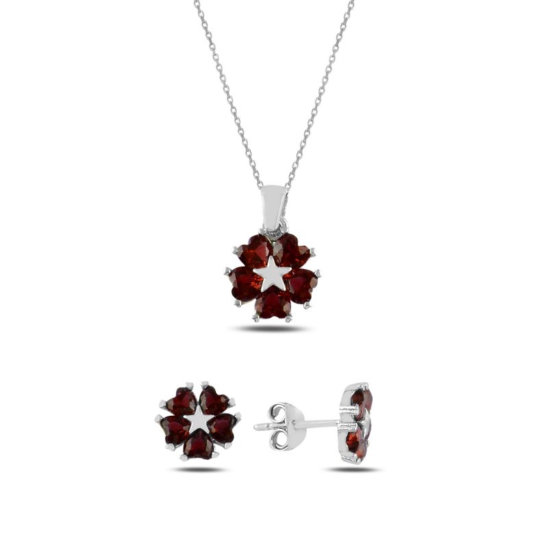 Gümüş%20Kalp%20Zirkon%20Taşlı%20Çiçek%20&%20Yıldız%20Set-Garnet%20zirkon%20(kırmızı)