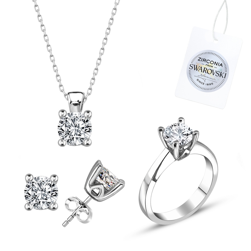 Gümüş%20Swarovski%20Zirconia%20Taşlı%20Tektaş%20Set