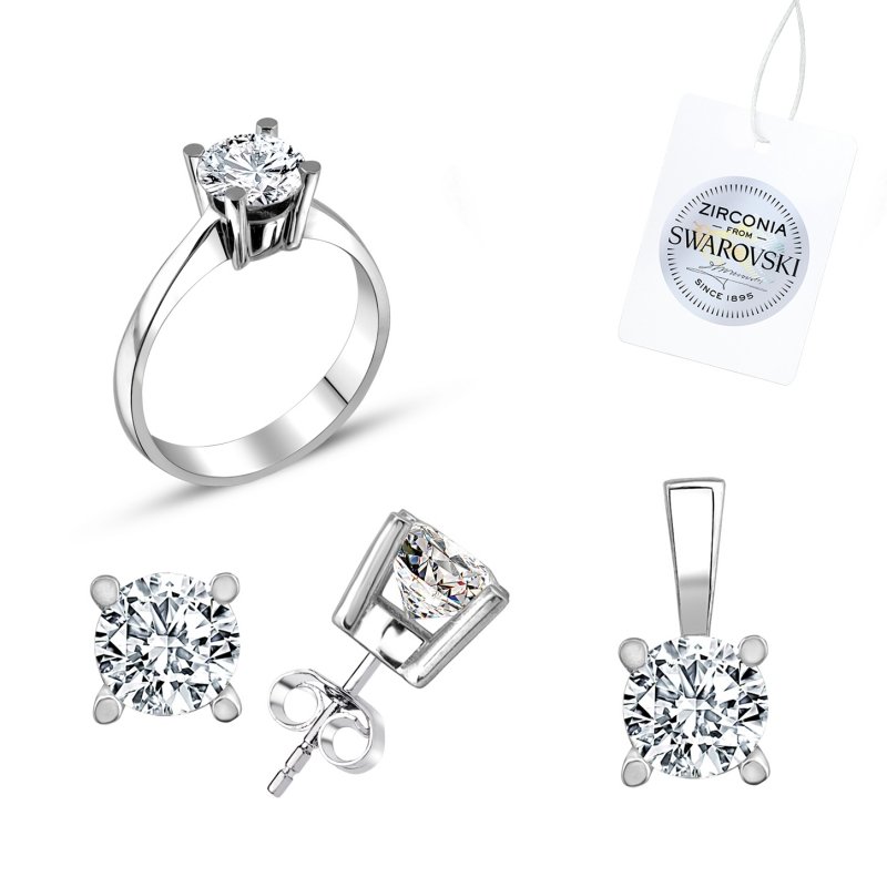 Gümüş%20Swarovski%20Zirconia%20Taşlı%20Tektaş%20Set