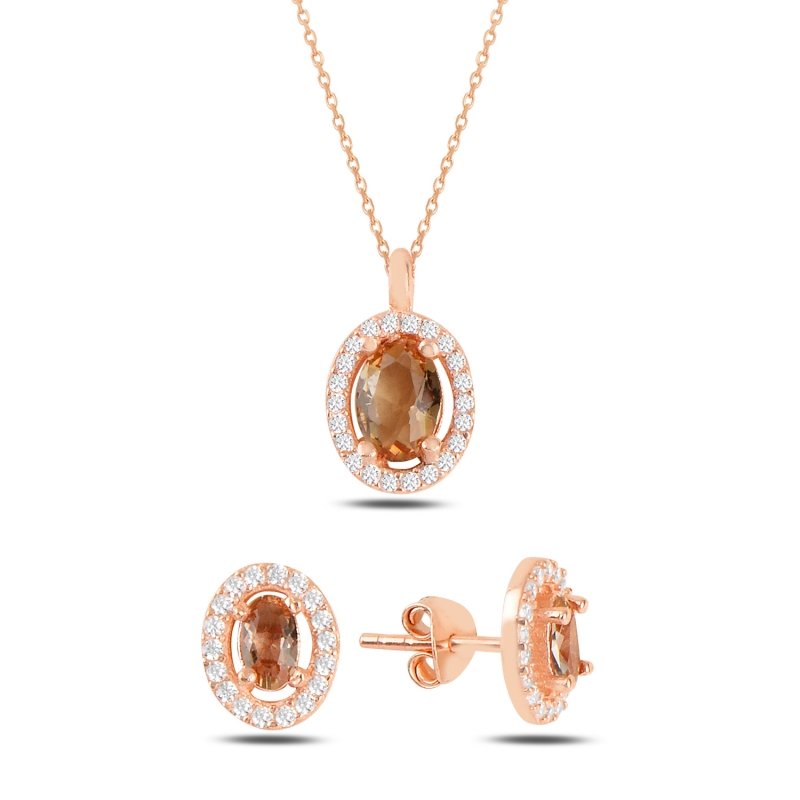 Gümüş%20Oval%20Sultanit%20Zirkon%20Taşlı%20Halo%20Tektaş%20Set-Rose%20kaplama