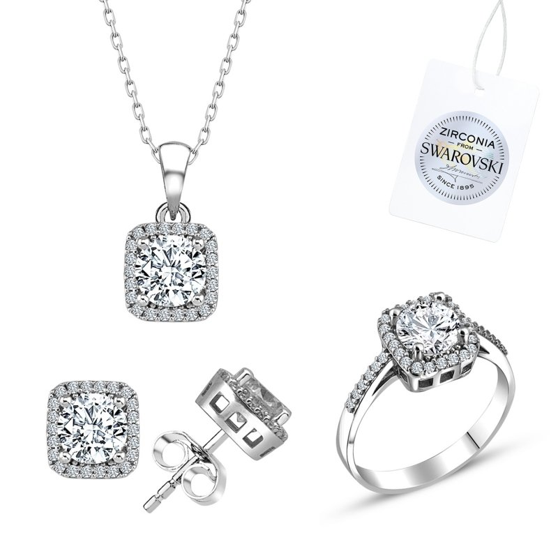 Gümüş%20Swarovski%20Zirconia%20Taşlı%20Set