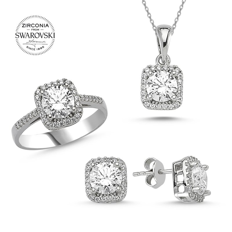 Gümüş%20Swarovski%20Zirconia%20Taşlı%20Set