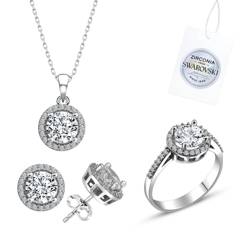 Gümüş%20Swarovski%20Zirconia%20Taşlı%20Set