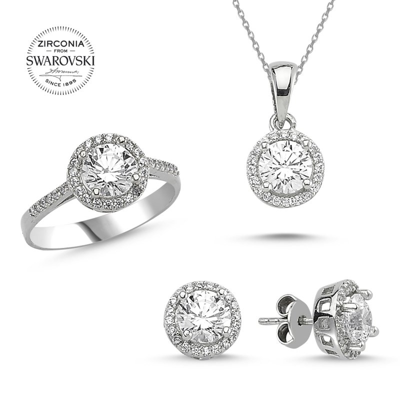 Gümüş%20Swarovski%20Zirconia%20Taşlı%20Set