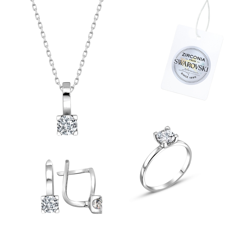 Gümüş%20Swarovski%20Zirconia%20Taşlı%20Tektaş%20Set