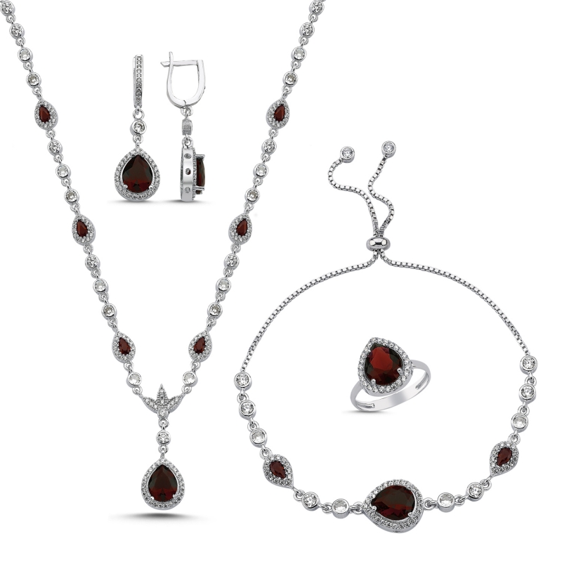 Gümüş%20Damla%20Zirkon%20Taşlı%20Set-Garnet%20zirkon%20(kırmızı)