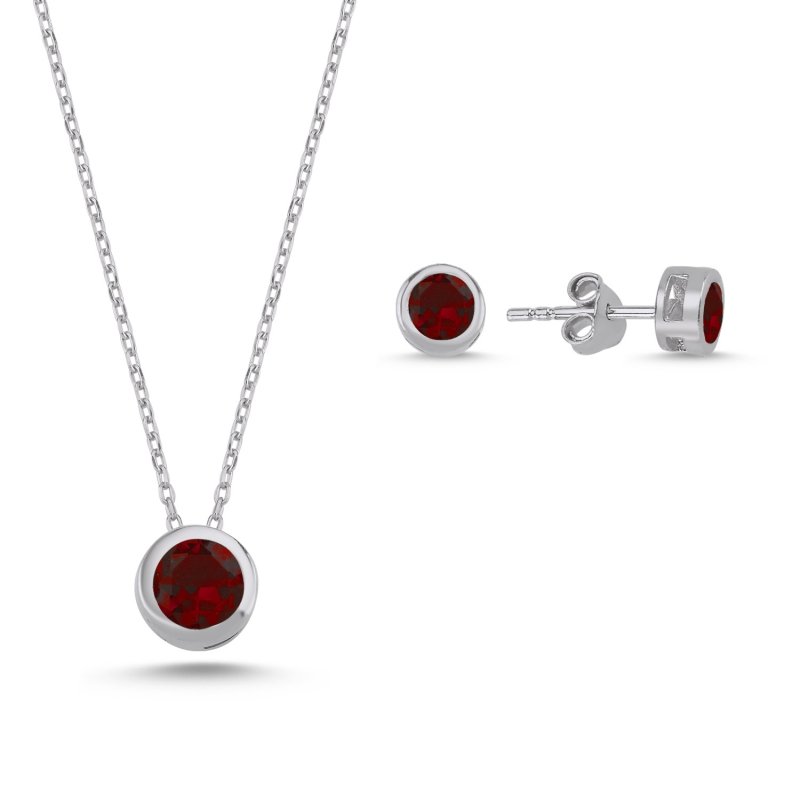 Gümüş%20Tektaş%20Yuvarlak%20Renkli%20Zirkon%20Taşlı%20Set-Garnet%20zirkon%20(kırmızı)