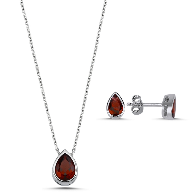 Gümüş%20Renkli%20Zirkon%20Tektaş%20Damla%20Set-Garnet%20zirkon%20(kırmızı)