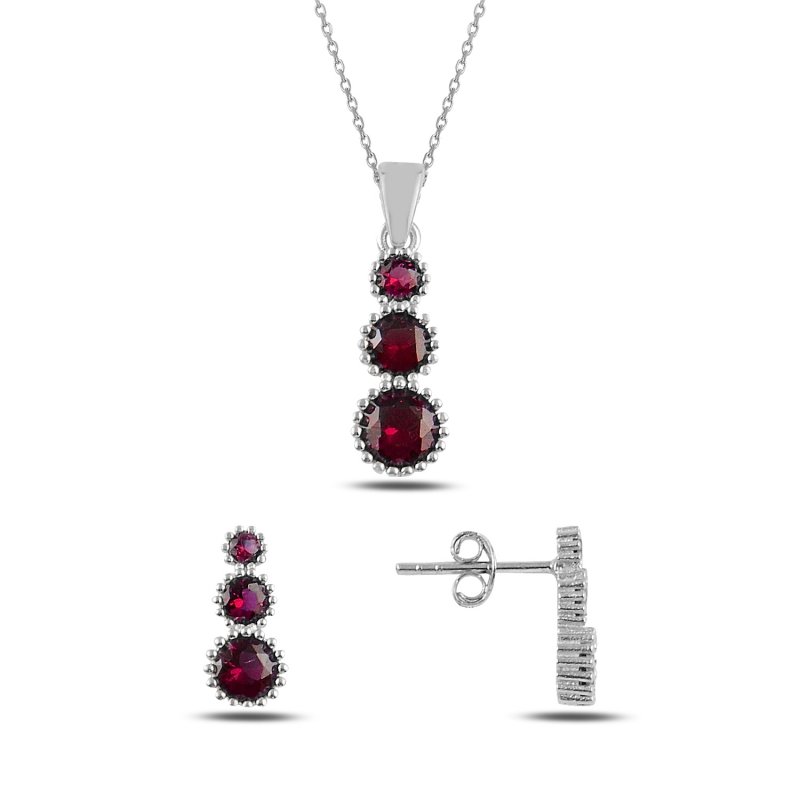 Gümüş%20Süzme%20Renkli%20Zirkon%20Taşlı%20Set-Garnet%20zirkon%20(kırmızı)