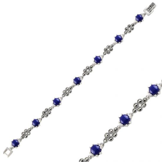 Gümüş Lapis Lazuli & Markazit Taşlı Bileklik