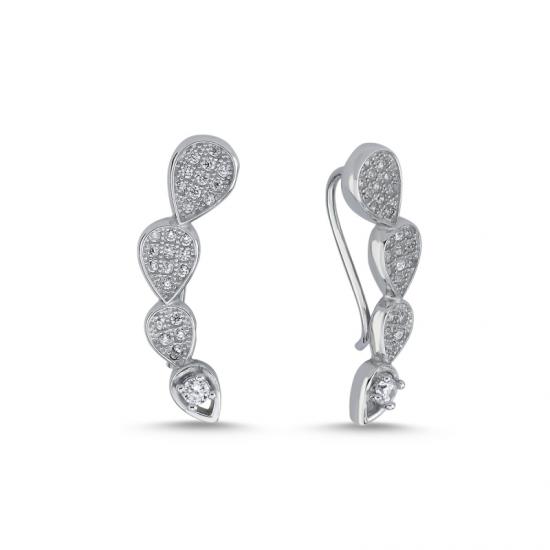 Gümüş Zirkon Taşlı Damla Ear Cuff Küpe