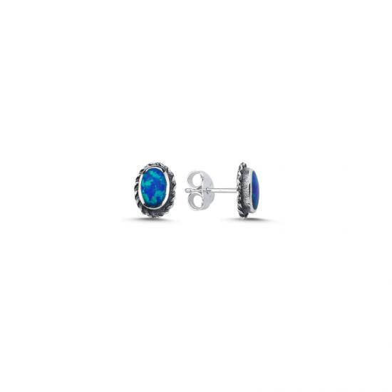 Gümüş 6x8mm Opal Taşlı Küpe