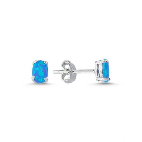 Gümüş 6x4mm Oval Opal Tektaş Küpe