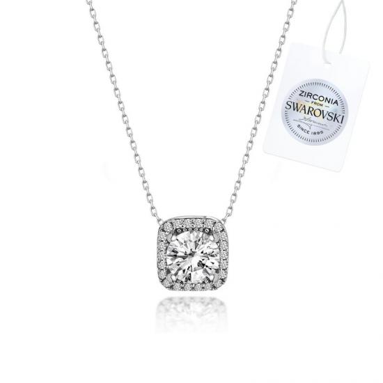 Gümüş Swarovski Zirconia Taşlı Kare Kolye