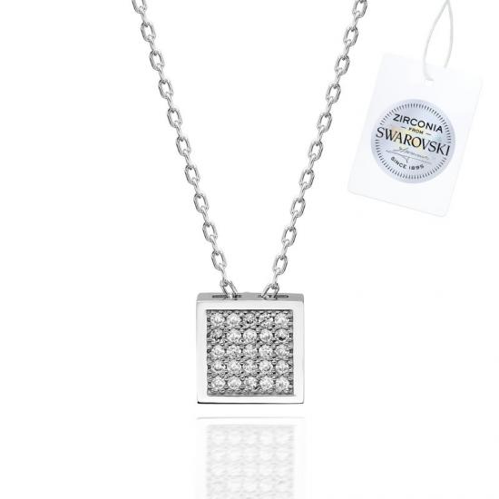 Gümüş Swarovski Zirconia Taşlı Kare Kolye