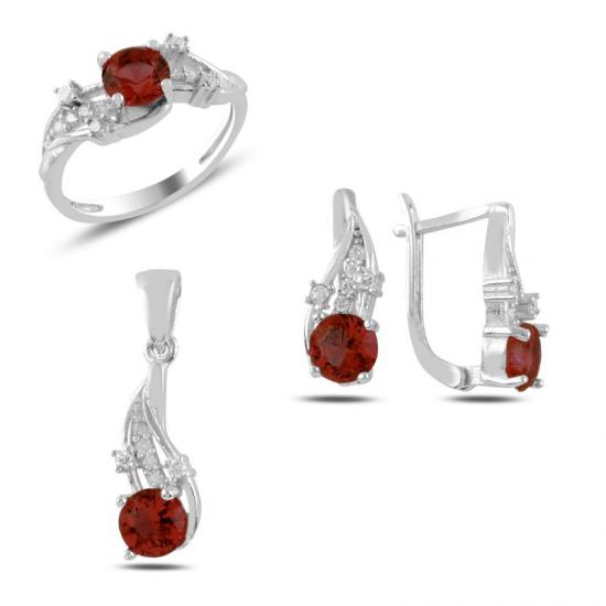 Gümüş Garnet Zirkon Taşlı Set