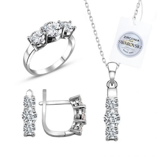 Gümüş Swarovski Zirconia Taşlı Üçtaş Set