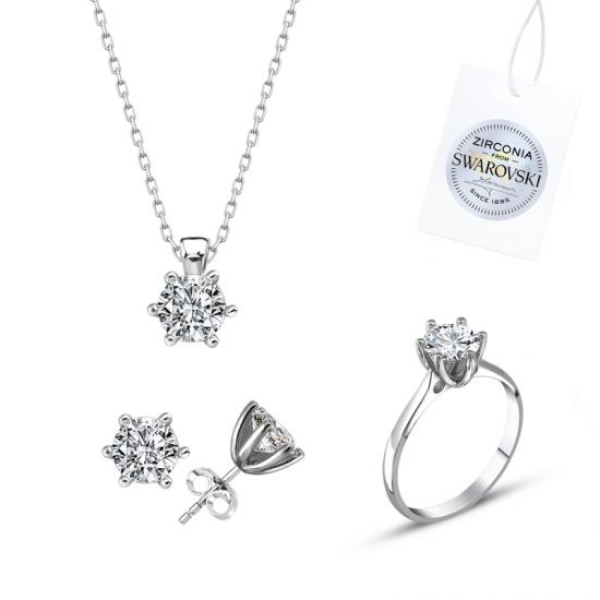 Gümüş Swarovski Zirconia Taşlı Tektaş Set