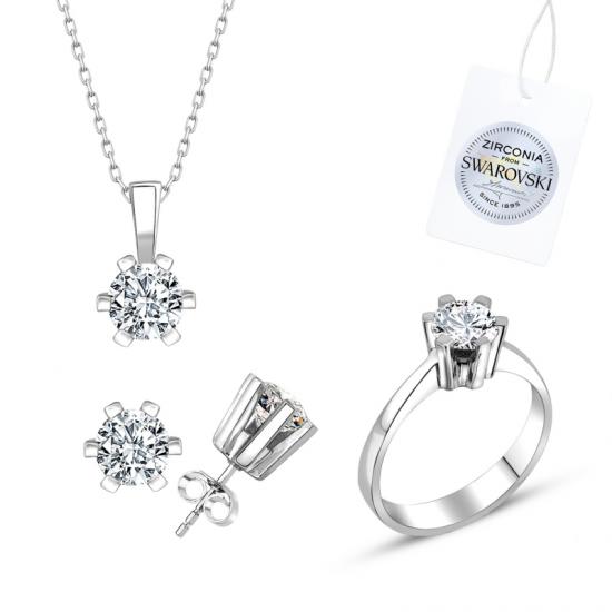 Gümüş Swarovski Zirconia Taşlı Tektaş Set