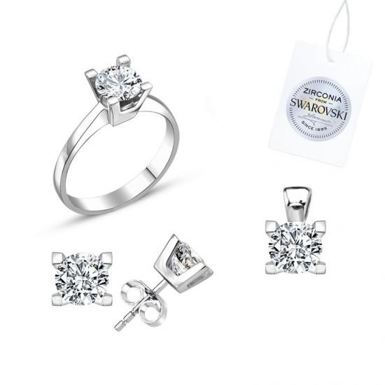 Gümüş Swarovski Zirconia Taşlı Tektaş Set