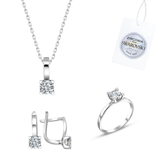 Gümüş Swarovski Zirconia Taşlı Tektaş Set