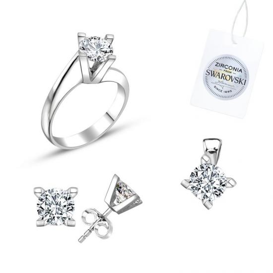 Gümüş Swarovski Zirconia Taşlı Tektaş Set