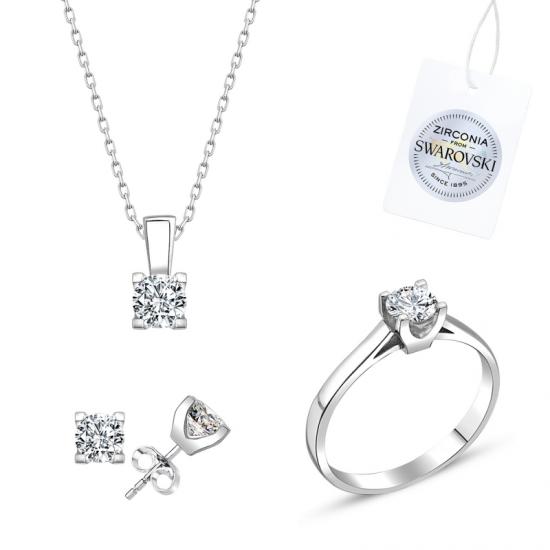 Gümüş Swarovski Zirconia Taşlı Tektaş Set