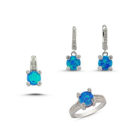 Gümüş Zirkon Taşlı Opal Set