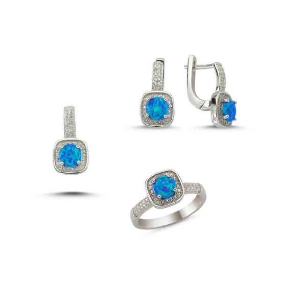 Gümüş Zirkon Taşlı Opal Set