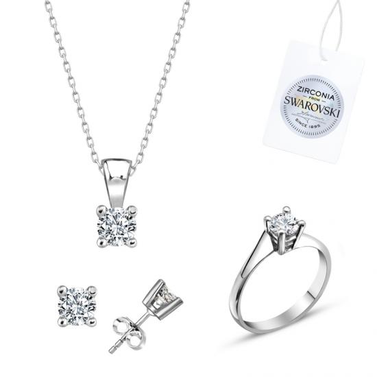 Gümüş Swarovski Zirconia Taşlı Tektaş Set