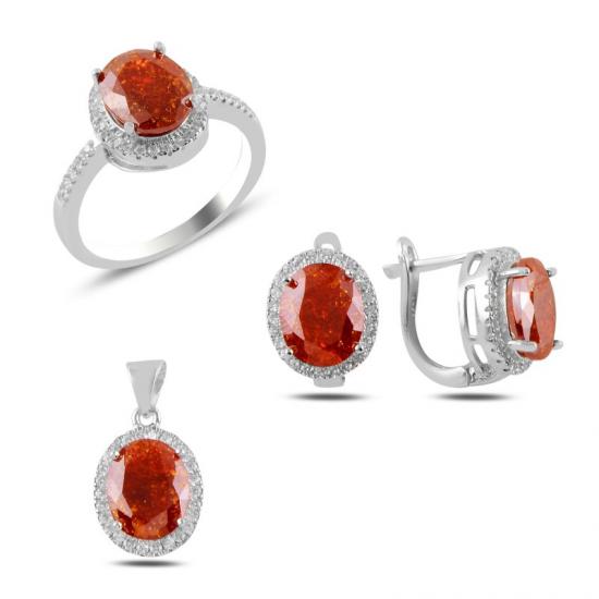 Gümüş Buzlu Garnet Zirkon Taşlı Set